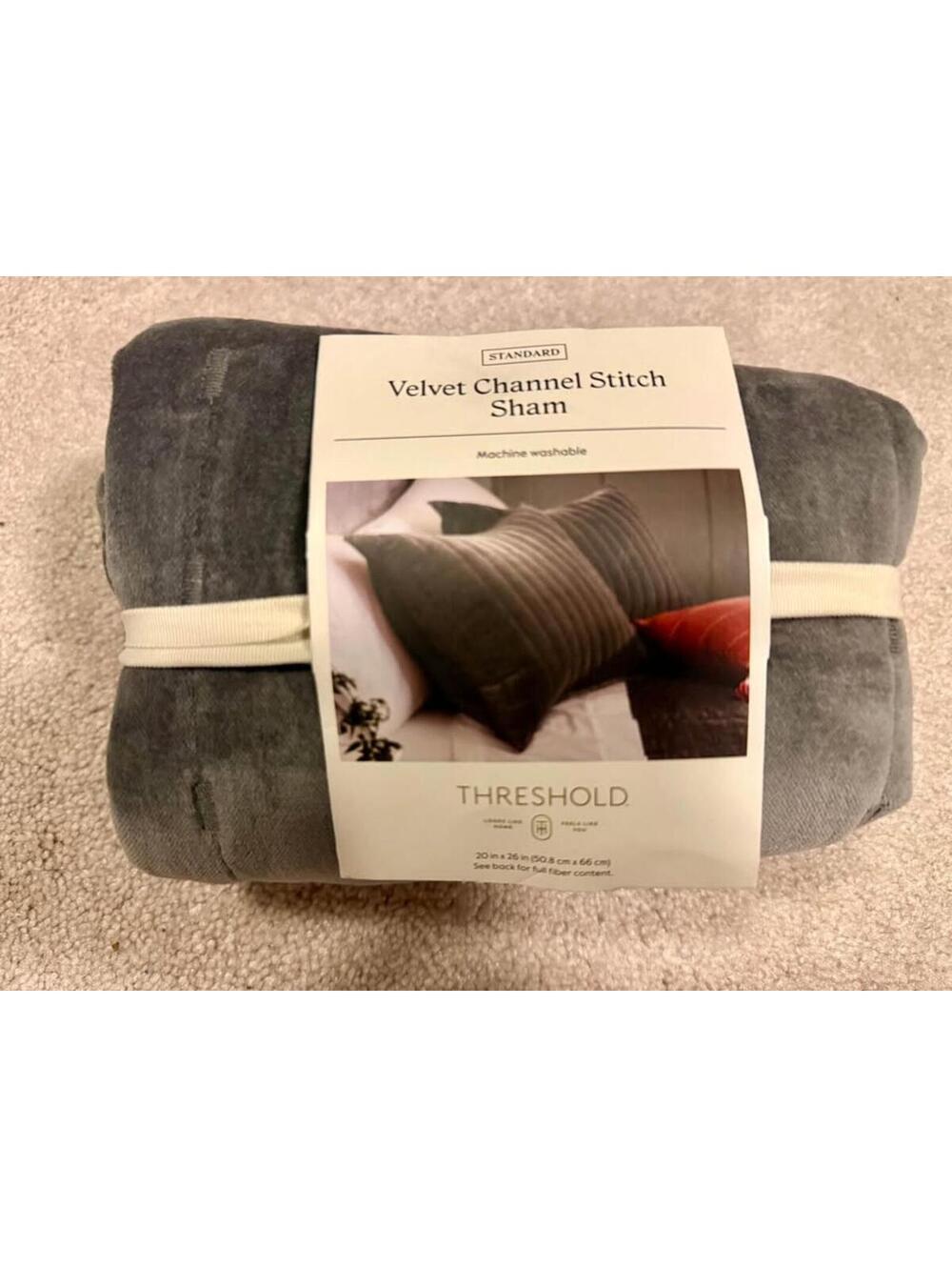 Velvet Dark Grey Standard Sham by Threshold plush feeling new in box 20" x 26"